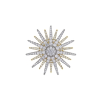 Pendentif grand soleil pavé d'oxydes, argent 925/1000 rhodié et doré