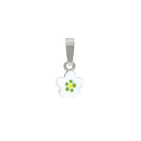 Pendentif grande fleur blanche/verte en argent 925/1000 rhodié et émail