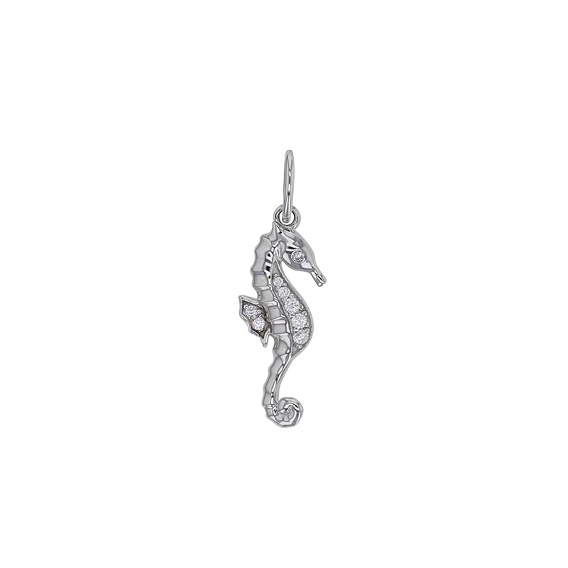 Pendentif hippocampe, oxydes de zirconium, argent 925/1000 rhodié