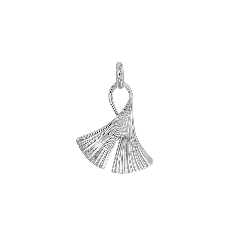 Pendentif I LOVE GINKGO feuille en argent 925/1000 rhodié avec bélière fixe