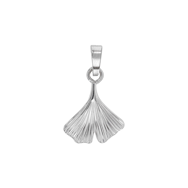 Pendentif I LOVE GINKGO petite feuille avec bélière en argent 925/1000 rhodié