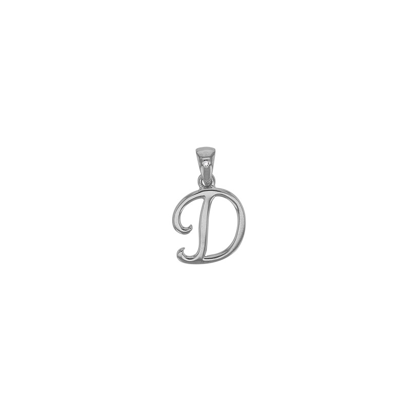 Pendentif initiale A, bélière sertie 1 diamant 0,005ct, argent 925/1000 rhodié