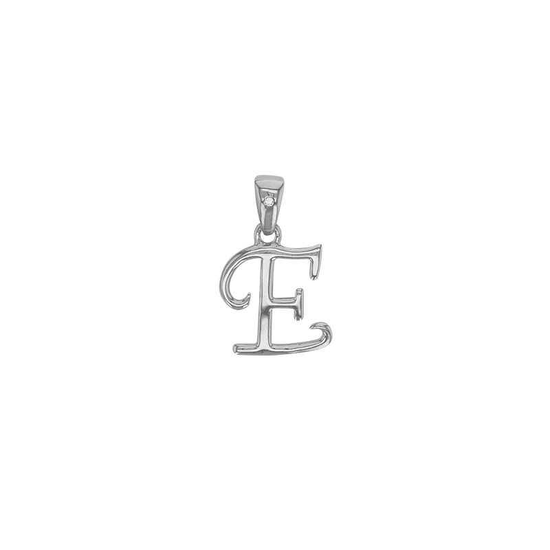 Pendentif initiale A, bélière sertie 1 diamant 0,005ct, argent 925/1000 rhodié