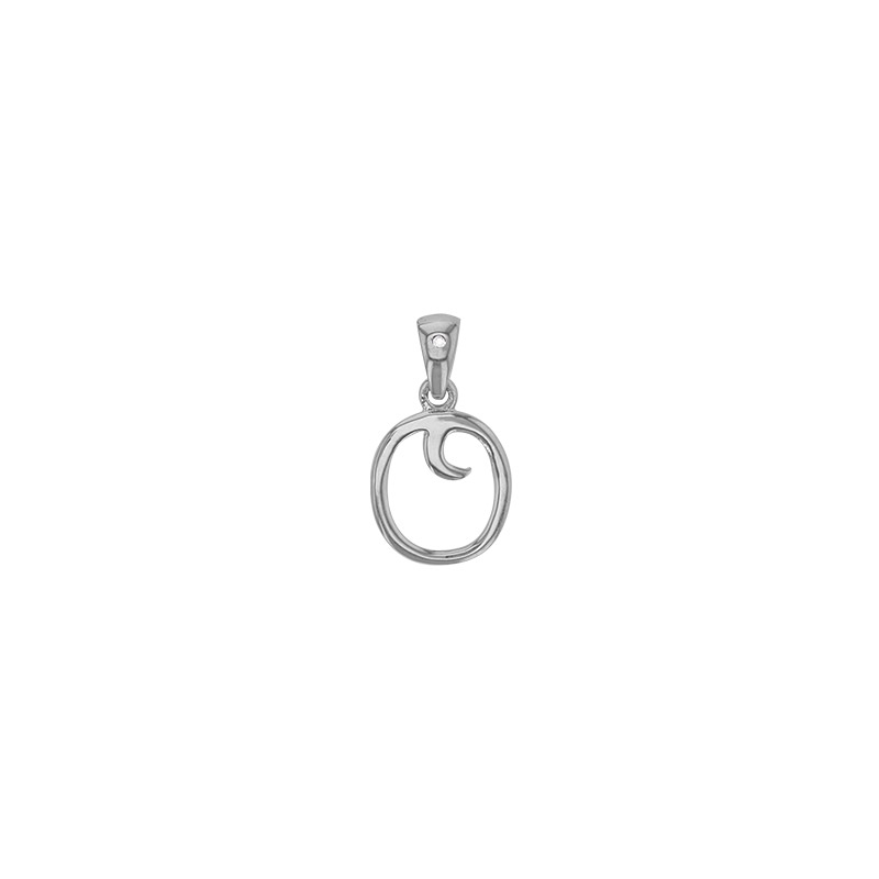 Pendentif initiale A, bélière sertie 1 diamant 0,005ct, argent 925/1000 rhodié