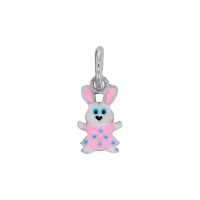 Pendentif lapin en émail rose, argent 925/1000 rhodié