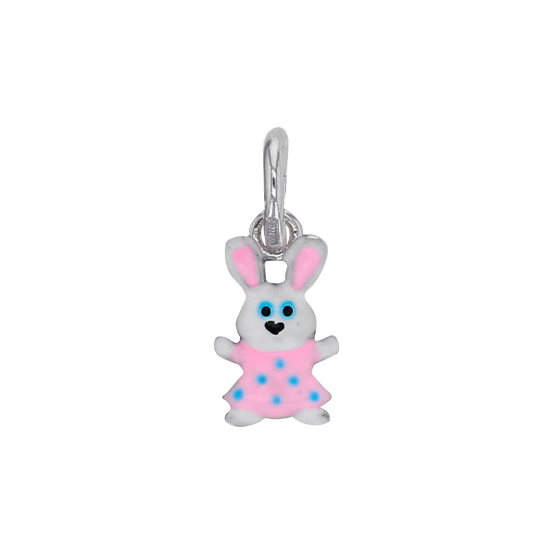Pendentif lapin en émail rose, argent 925/1000 rhodié