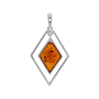 Pendentif losange ajouré ambre cognac en argent 925/1000