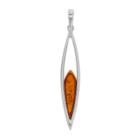 Pendentif losange allongé ambre cognac argent 925/1000