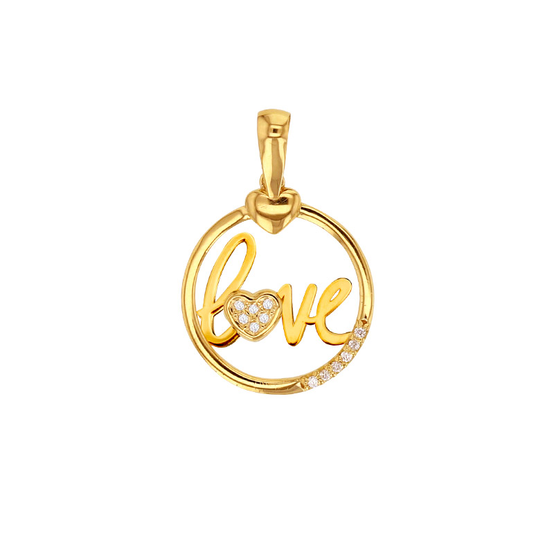 Pendentif love encerclé avec coeurs, Or 750/1000 et oxydes de zirconium