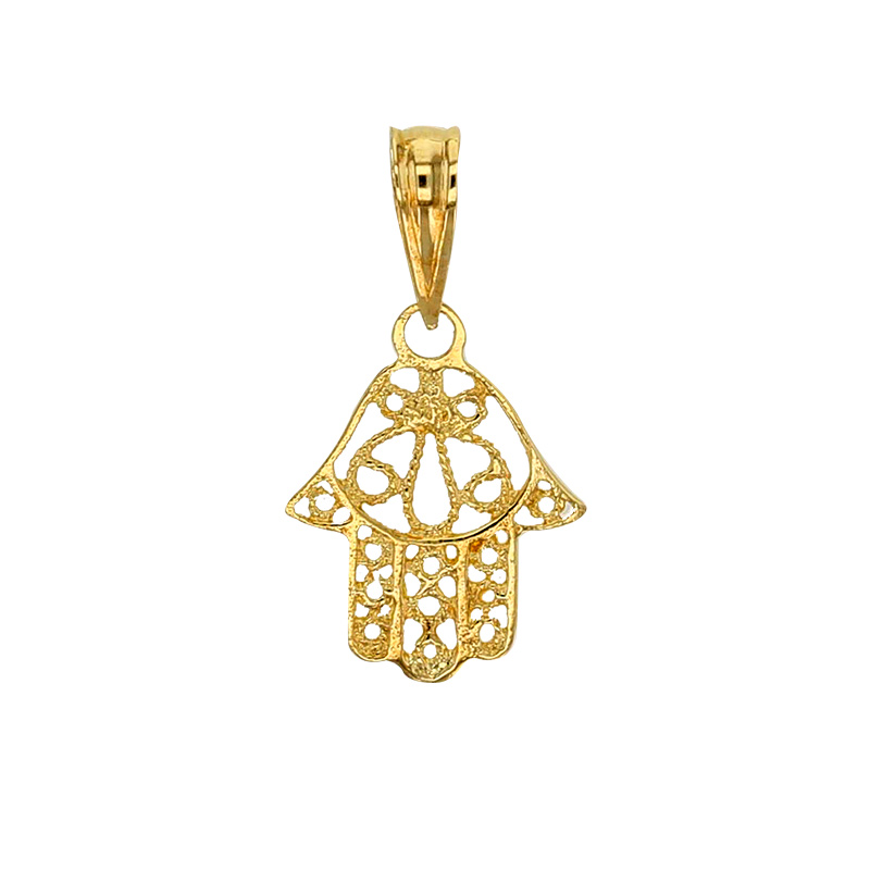 Pendentif Main de Fatma ajourée et materlée Or 750/1000