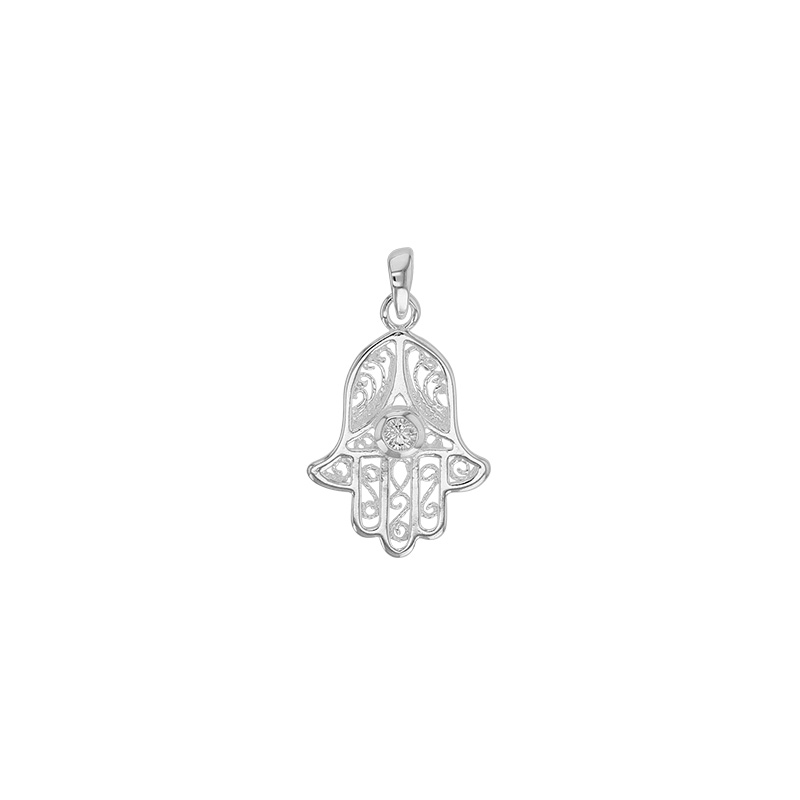 Pendentif main de Fatma orné d'un oxyde de zirconium, argent 925/1000