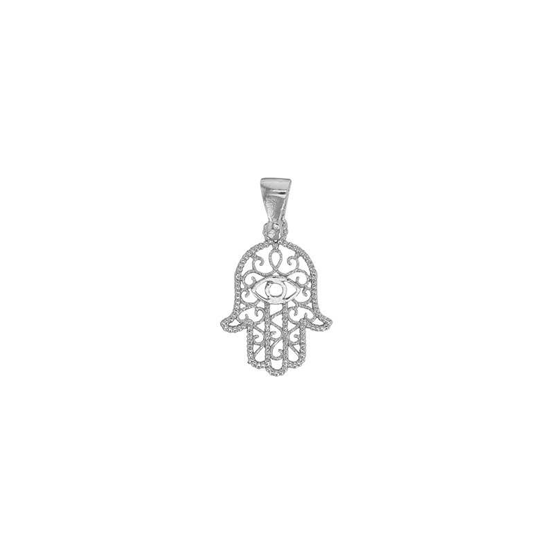 Pendentif main de Fatma perlée avec oeil, argent 925/1000 platiné