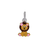 Pendentif marron, forme de lion en émail et argent 925/1000 rhodié