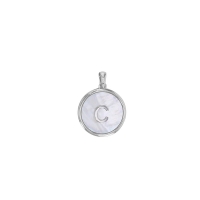 Pendentif médaille initiale A sur nacre, argent 925/1000 rhodié