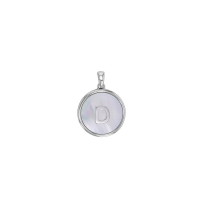 Pendentif médaille initiale A sur nacre, argent 925/1000 rhodié