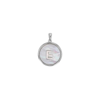 Pendentif médaille initiale A sur nacre, argent 925/1000 rhodié