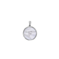 Pendentif médaille initiale A sur nacre, argent 925/1000 rhodié