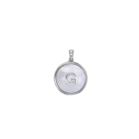 Pendentif médaille initiale A sur nacre, argent 925/1000 rhodié