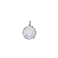 Pendentif médaille initiale A sur nacre, argent 925/1000 rhodié