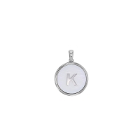 Pendentif médaille initiale A sur nacre, argent 925/1000 rhodié