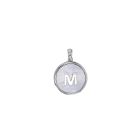 Pendentif médaille initiale A sur nacre, argent 925/1000 rhodié