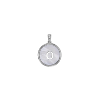 Pendentif médaille initiale A sur nacre, argent 925/1000 rhodié
