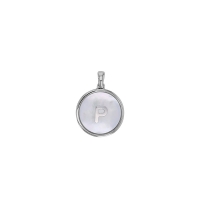 Pendentif médaille initiale A sur nacre, argent 925/1000 rhodié