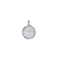 Pendentif médaille initiale A sur nacre, argent 925/1000 rhodié