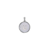Pendentif médaille initiale A sur nacre, argent 925/1000 rhodié