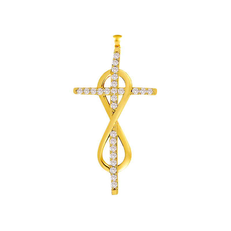 Pendentif motifs croix et infini en Or 375/1000 avec oxydes de zirconium