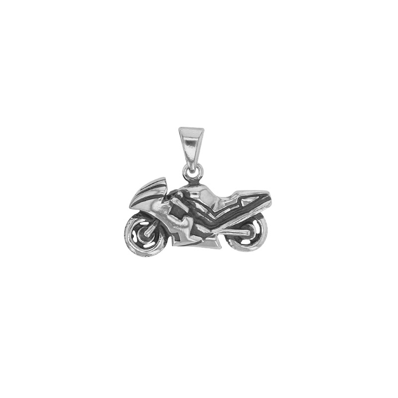 Pendentif moto argent 925/1000 vieilli