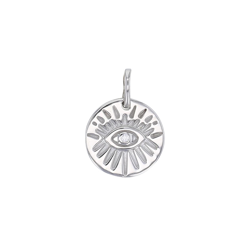 Pendentif oeil orné d'un oxyde central, argent 925/1000 platiné