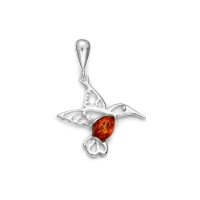 Pendentif oiseau avec pierre d'Ambre et en argent 925/1000 rhodié