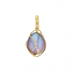 Pendentif Or 375/1000 avec perle d'eau douce grise - forme de poire