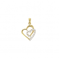 Pendentif Or 375/1000 double coeur avec oxydes de zirconium