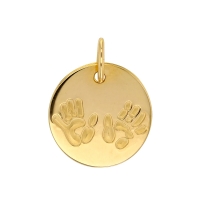 Pendentif Or 375/1000 médaille pieds et mains recto verso