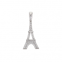Pendentif Or blanc 375/1000 Tour Eiffel avec oxydes de zirconium