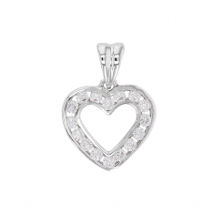 Pendentif Or blanc 750/1000 motif coeur avec 16 oxydes de zirconium (serti rail)