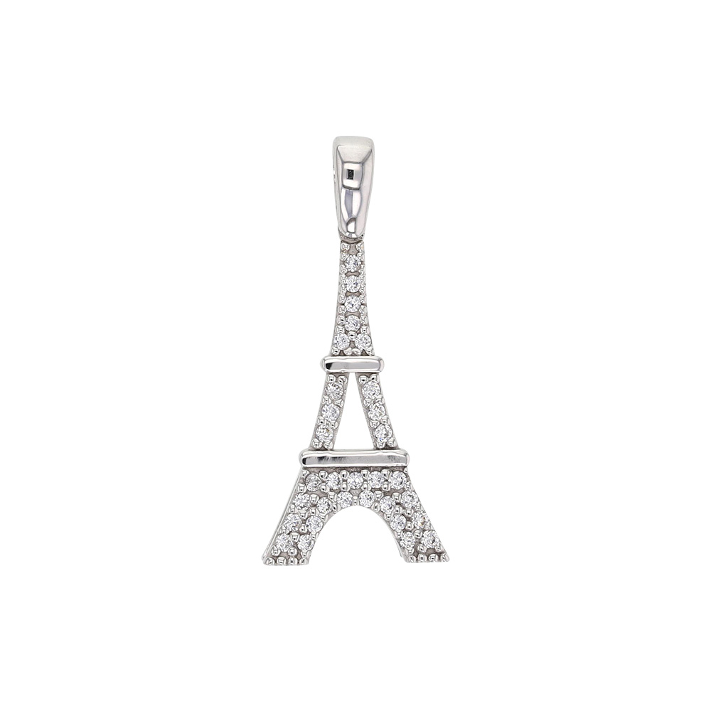 Pendentif Or blanc 375/1000 Tour Eiffel avec oxydes de zirconium