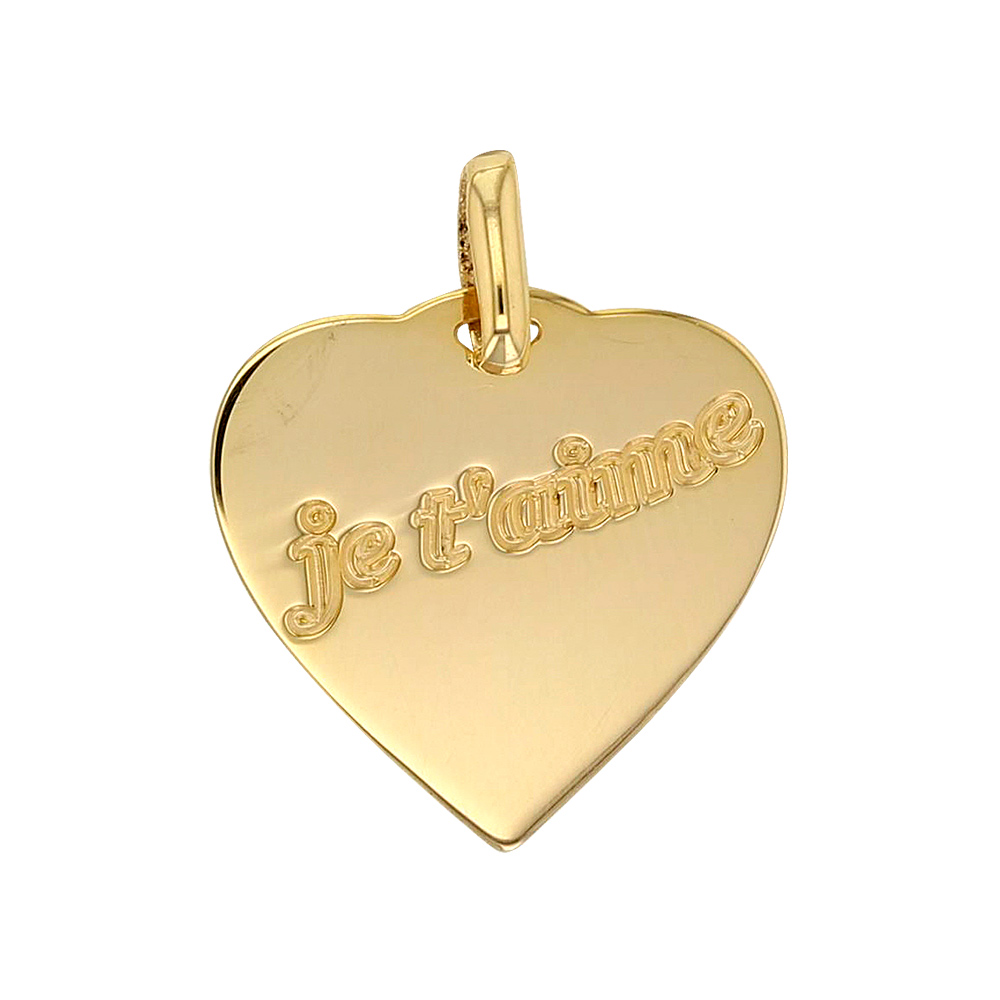 Pendentif Or 375/1000 coeur avec inscription 'Je t'aime'