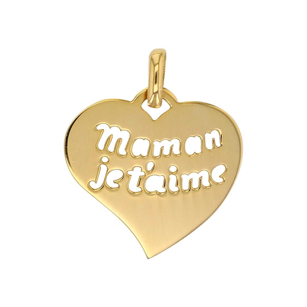 Pendentif Or 375/1000 coeur avec inscription 'Maman je t'aime' ajouré