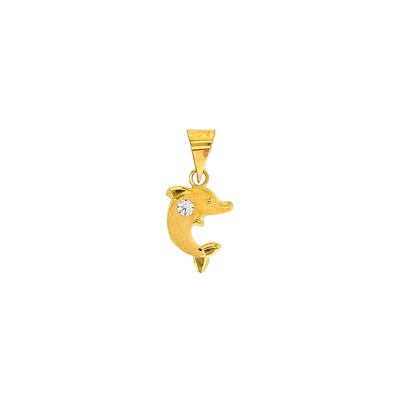 Pendentif or 750/1000 et oxyde de zirconium forme de dauphin