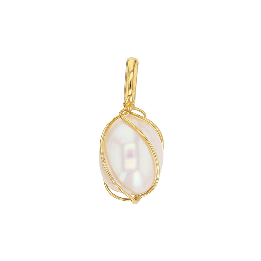 Pendentif Or 375/1000 et perle d'eau douce blanche forme poire