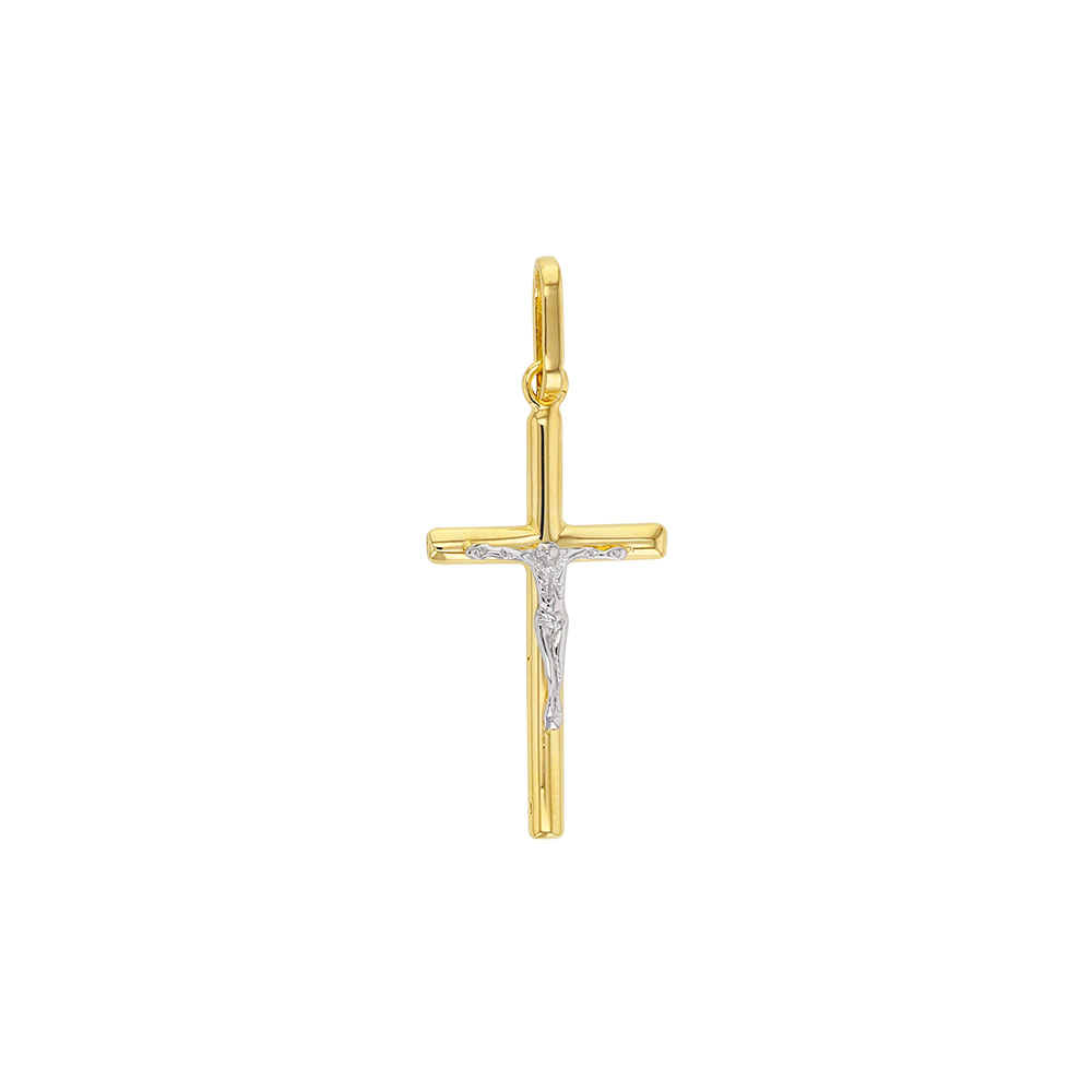 Pendentif Or jaune et or blanc 375/1000 croix avec le Christ