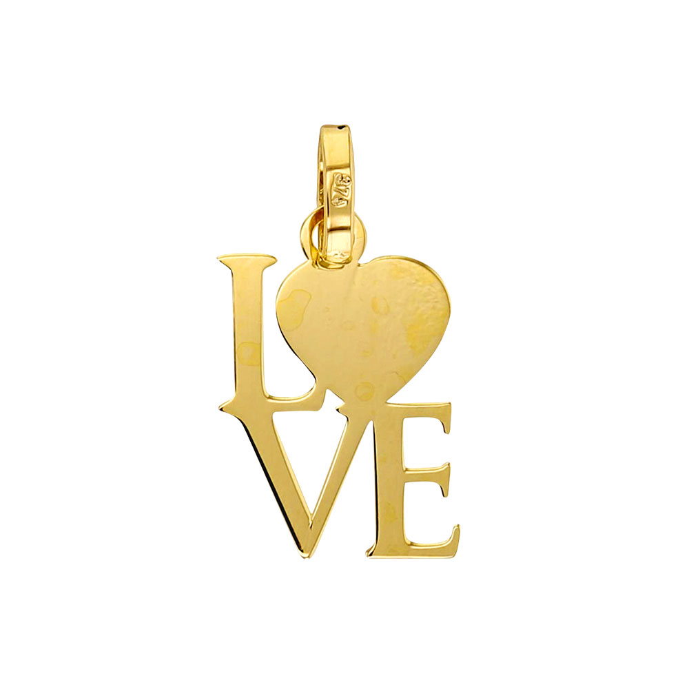 Pendentif Or 375/1000 -  Love avec coeur plein