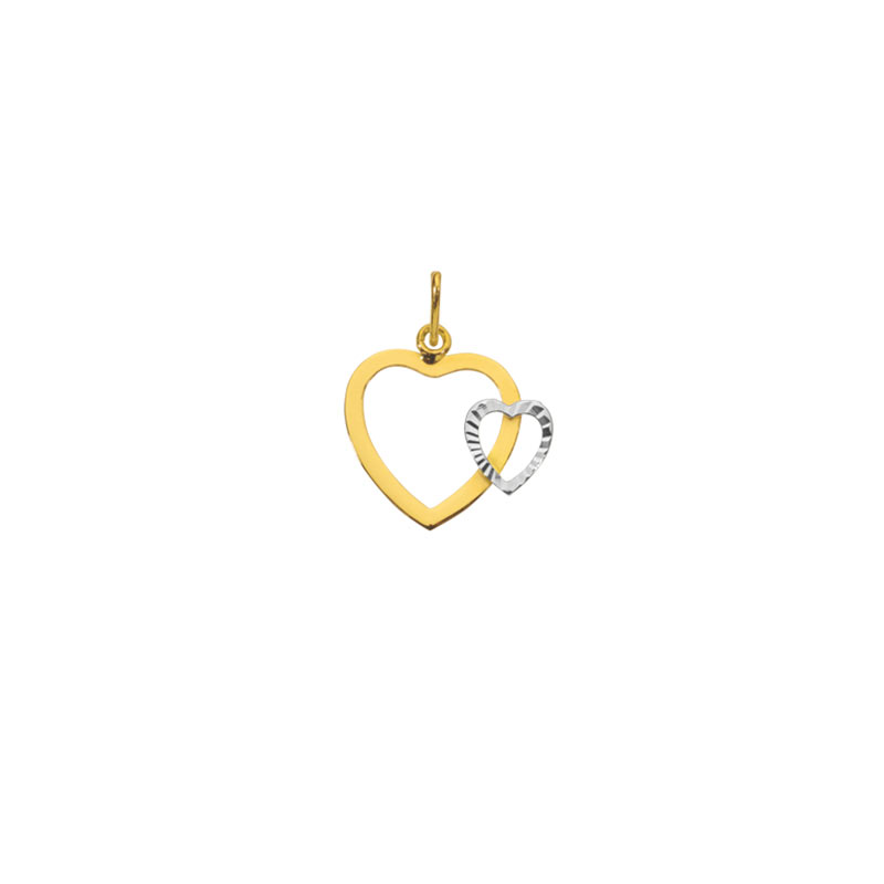 Pendentif Or 750/1000 motif grand coeur et petit coeur sur le côté