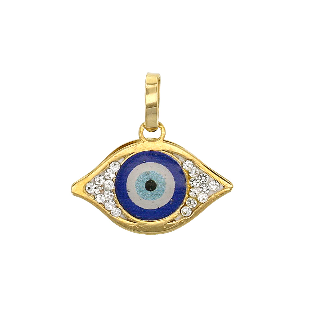 Pendentif Or 750/1000 motif Oeil émaillé avec cristaux