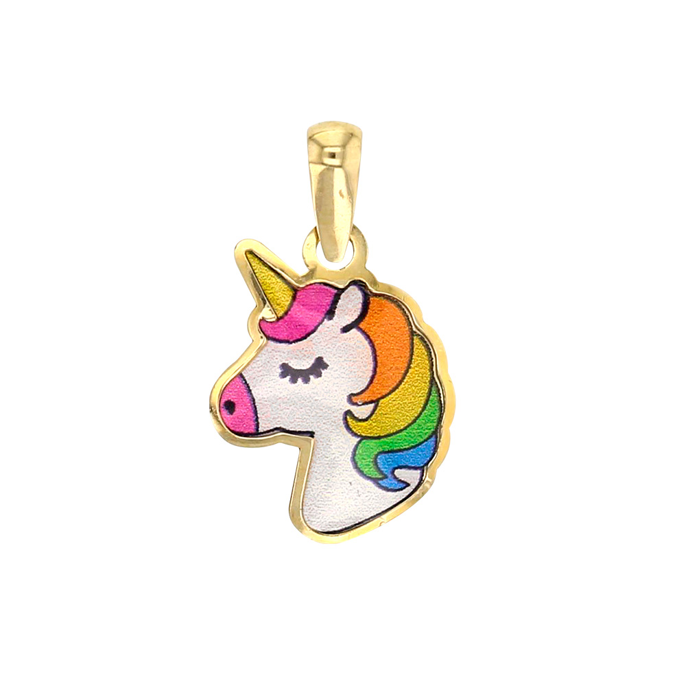 Pendentif Or 375/1000 tête de Licorne émaillé