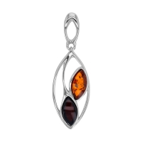 Pendentif ovale ambre cognac en argent 925/1000 rhodié