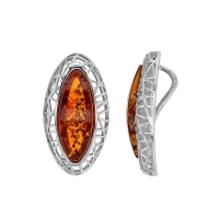 Pendentif ovale arrondi ajouré, ambre cognac en argent 925/1000 rhodié